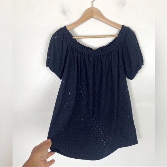 Michael Kors Tops - Michael Kors Women's Eyelet off Shoulder Navy Blue Short Sleeve NWT